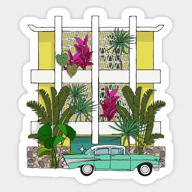 Mellow Yellow Breeze Block Apartments with Plants Sticker by jenblove